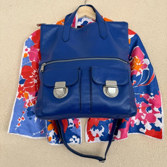 Fossil💙Riley Leather Large Fold Over Crossbody Satchel/Tote Bag w/Bow Scarf - Picture 5 of 15